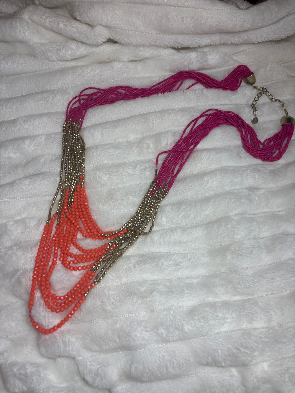 Talbots Multistrand Pink and Coral Beaded Statement Necklace